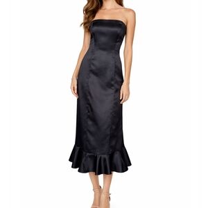 Krysia NWT strapless tea length dress black silk organza neckline